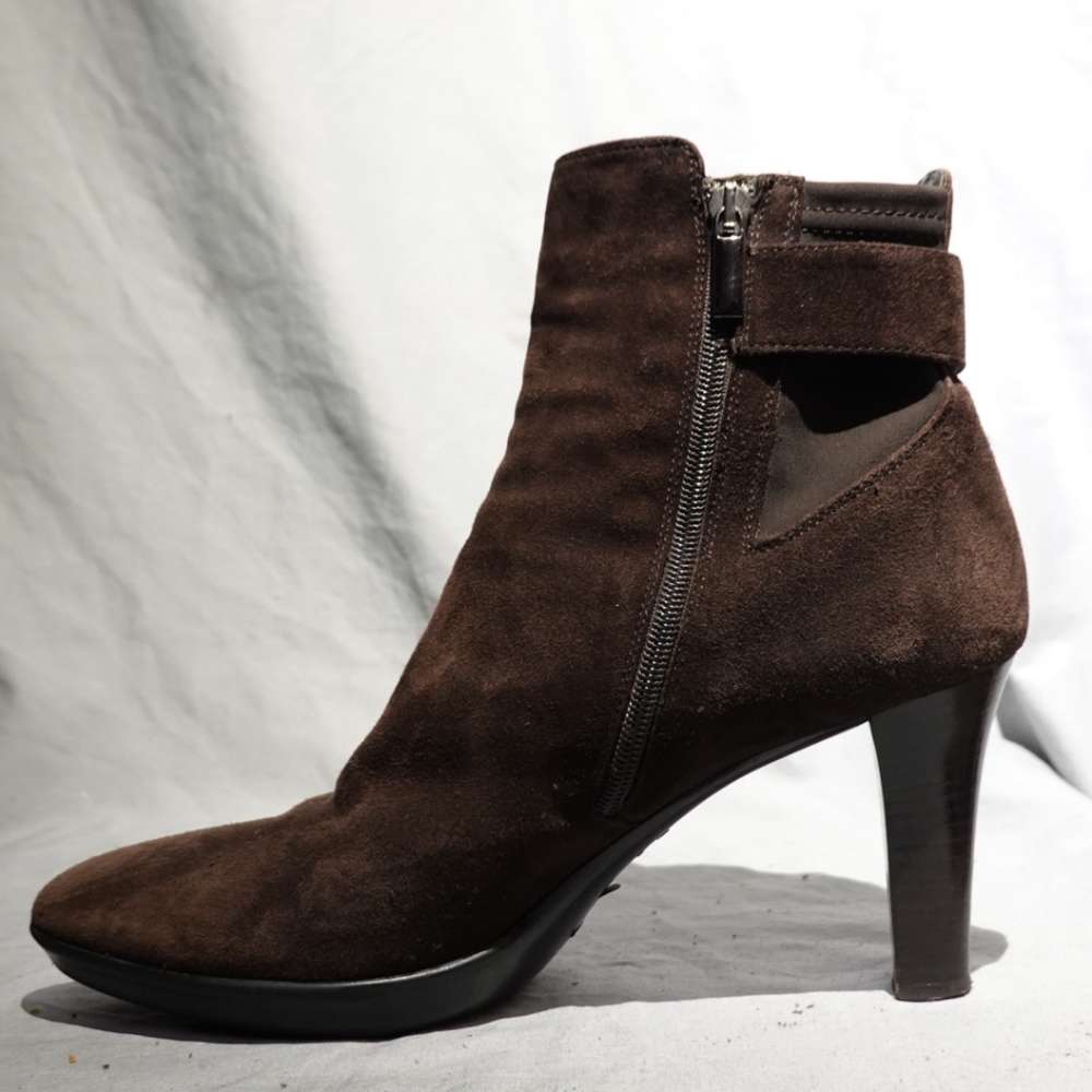 AQUATALIA Dark Brown Suede Block-Heeled Ankle Boots, size 10 - Picture 5 of 8